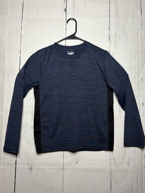 Essentials Navy Space-Dye Long Sleeve Crew with Black Side Panels